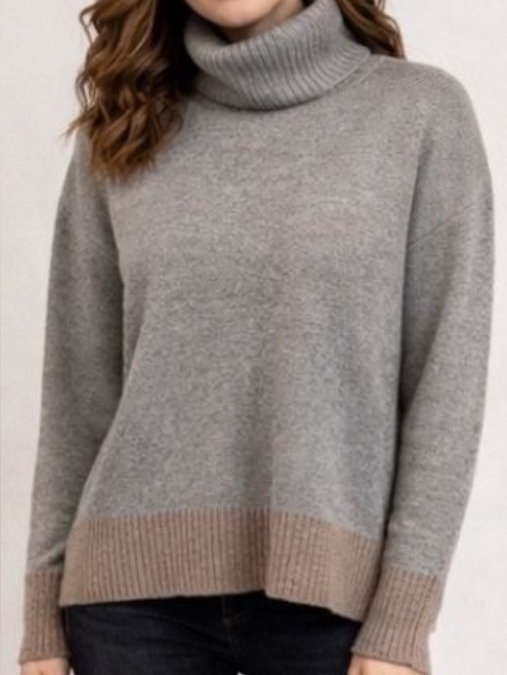 Summersalt Cashmere & Wool Blend Turtleneck Two-Tone Sweater Small‎ Gray Brown